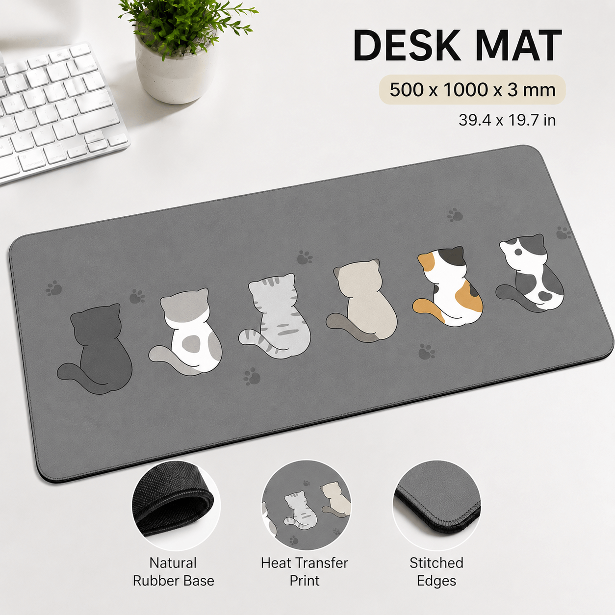 Cute Cats Large Desk Mat – Non-Slip Cat Mouse Pad for Work, Study & Gaming