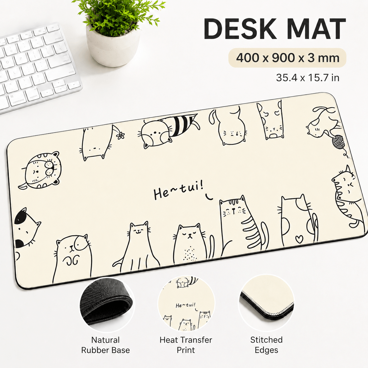 Cute Line-Art Cats Large Desk Mat – Non-Slip Extended Mouse Pad