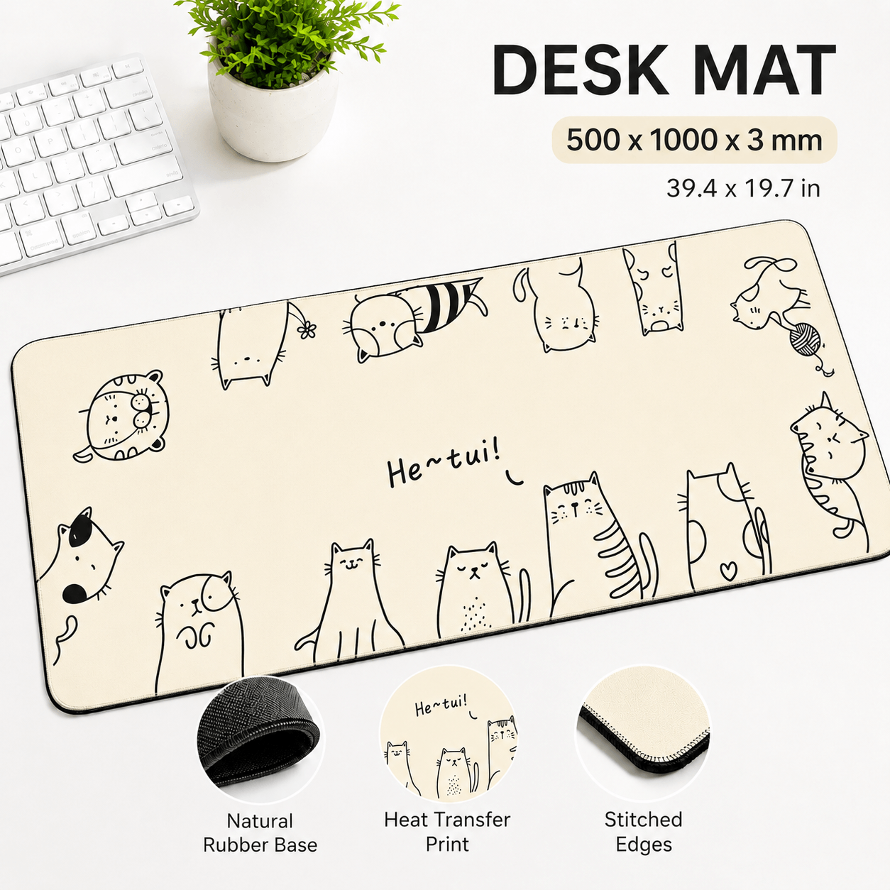 Cute Line-Art Cats Large Desk Mat – Non-Slip Extended Mouse Pad