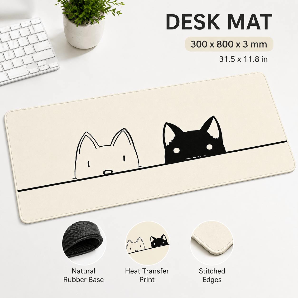 Peeking Cats Large Desk Mat – Non-Slip Extended Mouse Pad