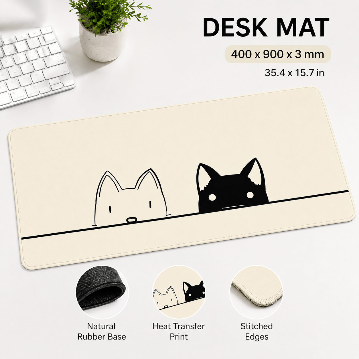 Peeking Cats Large Desk Mat – Non-Slip Extended Mouse Pad