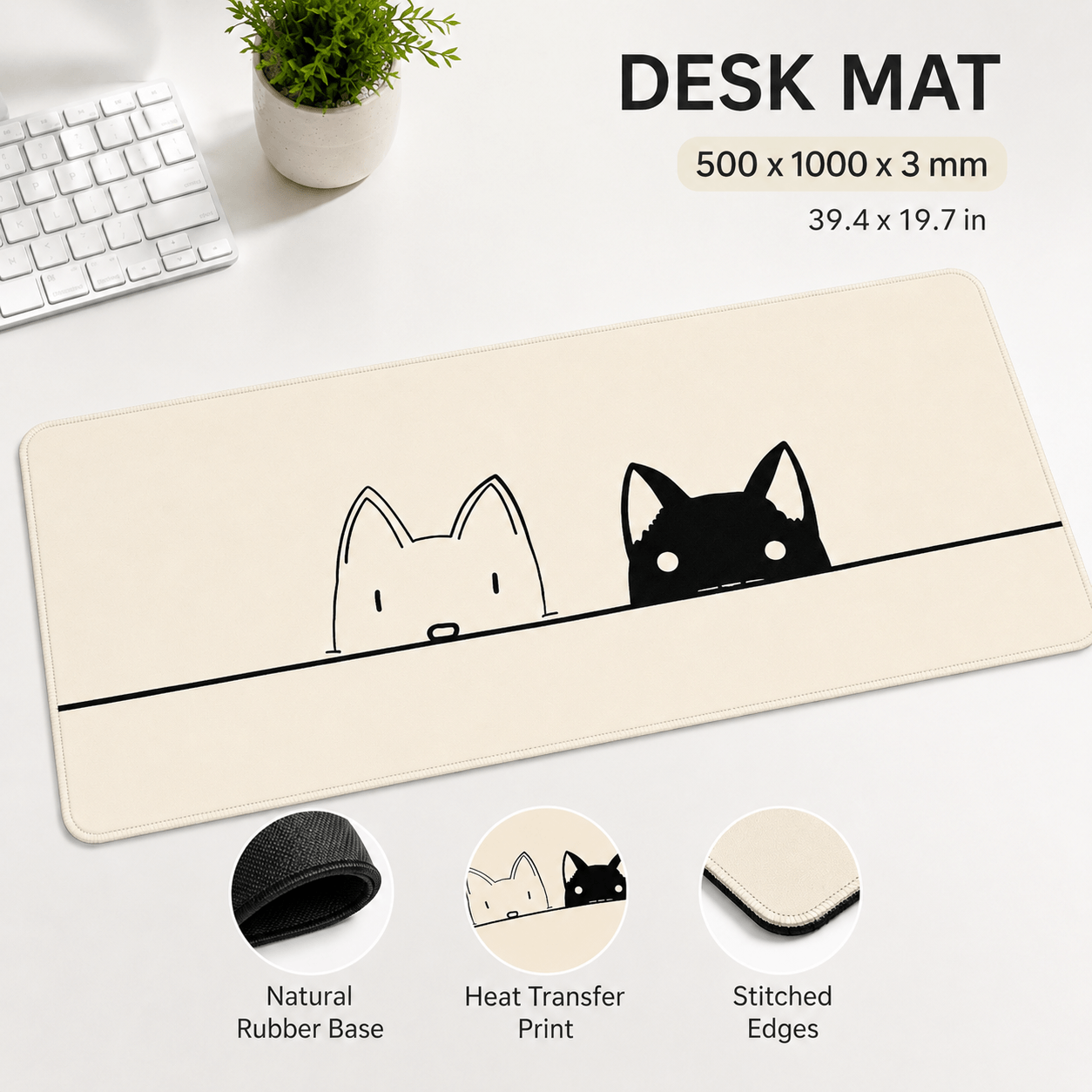 Peeking Cats Large Desk Mat – Non-Slip Extended Mouse Pad