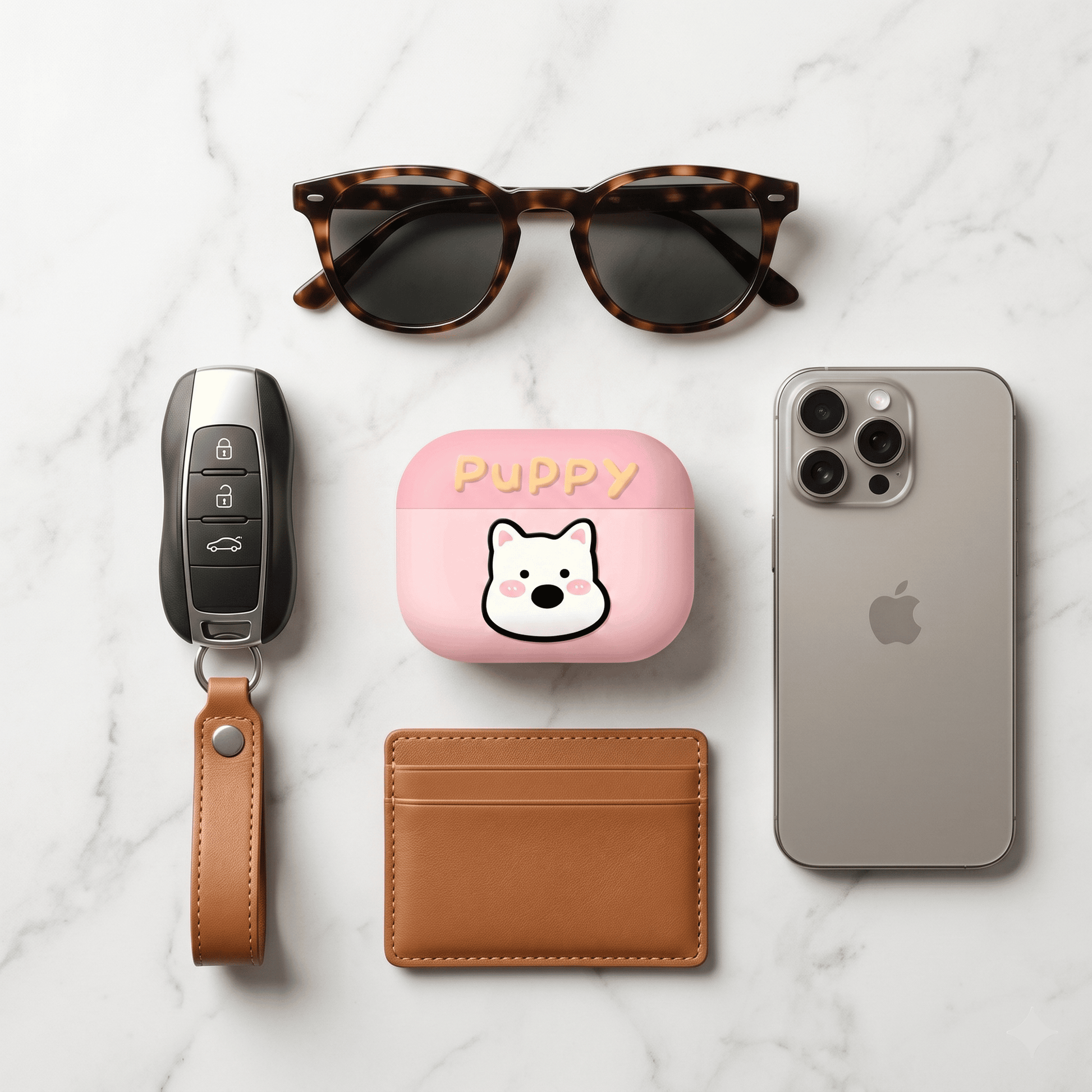 Cute Pink Puppy AirPods Case with Detachable Beaded Wrist Strap product image