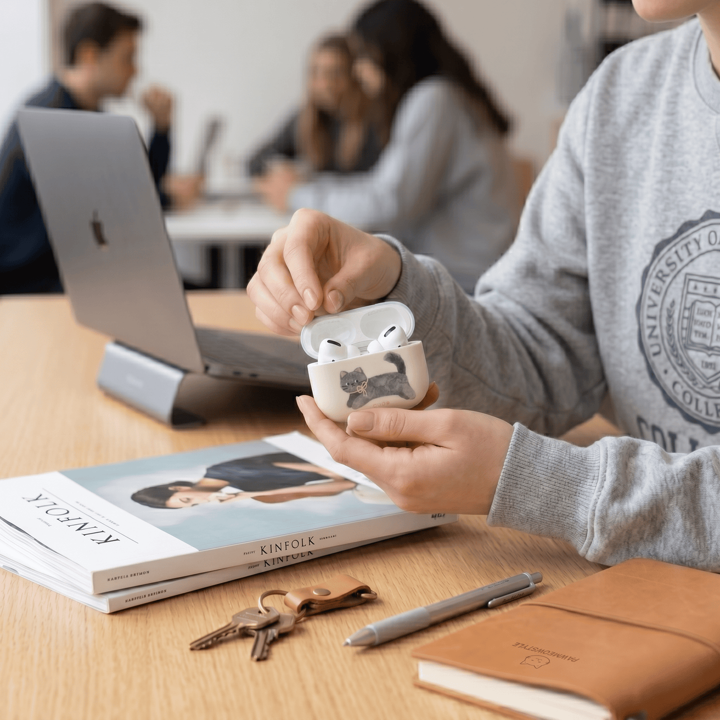 Lucky Cat AirPods Case with Beaded Wrist Strap product image