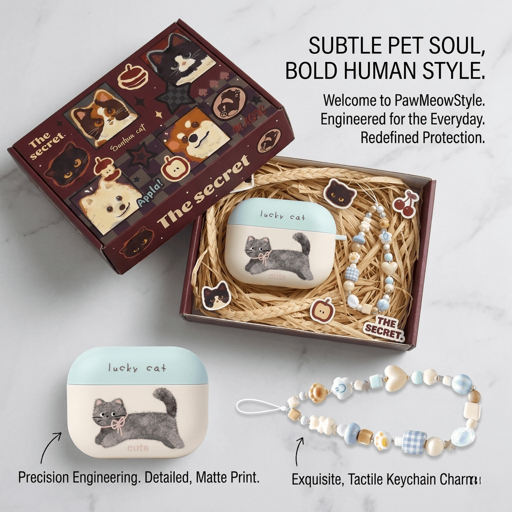 Lucky Cat AirPods Case with Beaded Wrist Strap product image