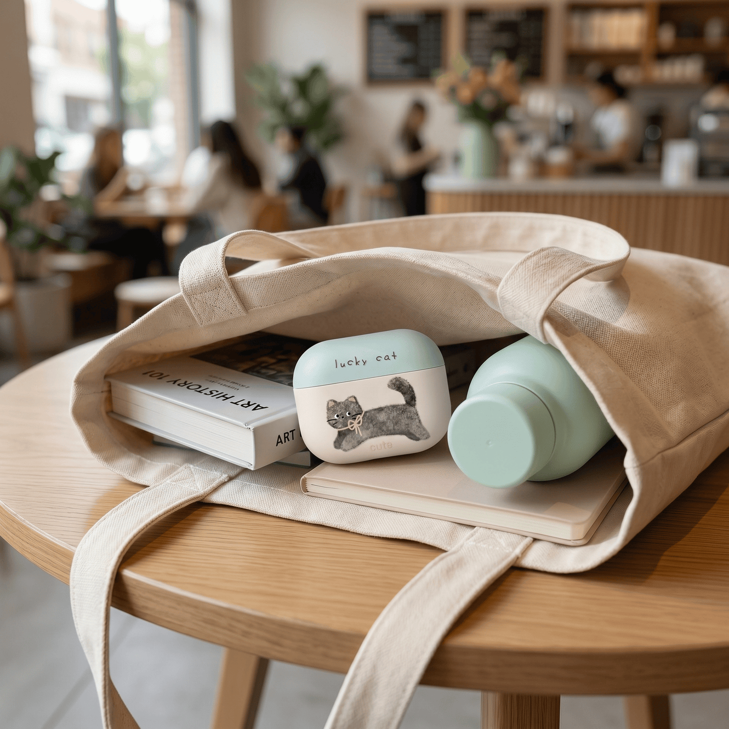 Lucky Cat AirPods Case with Beaded Wrist Strap product image