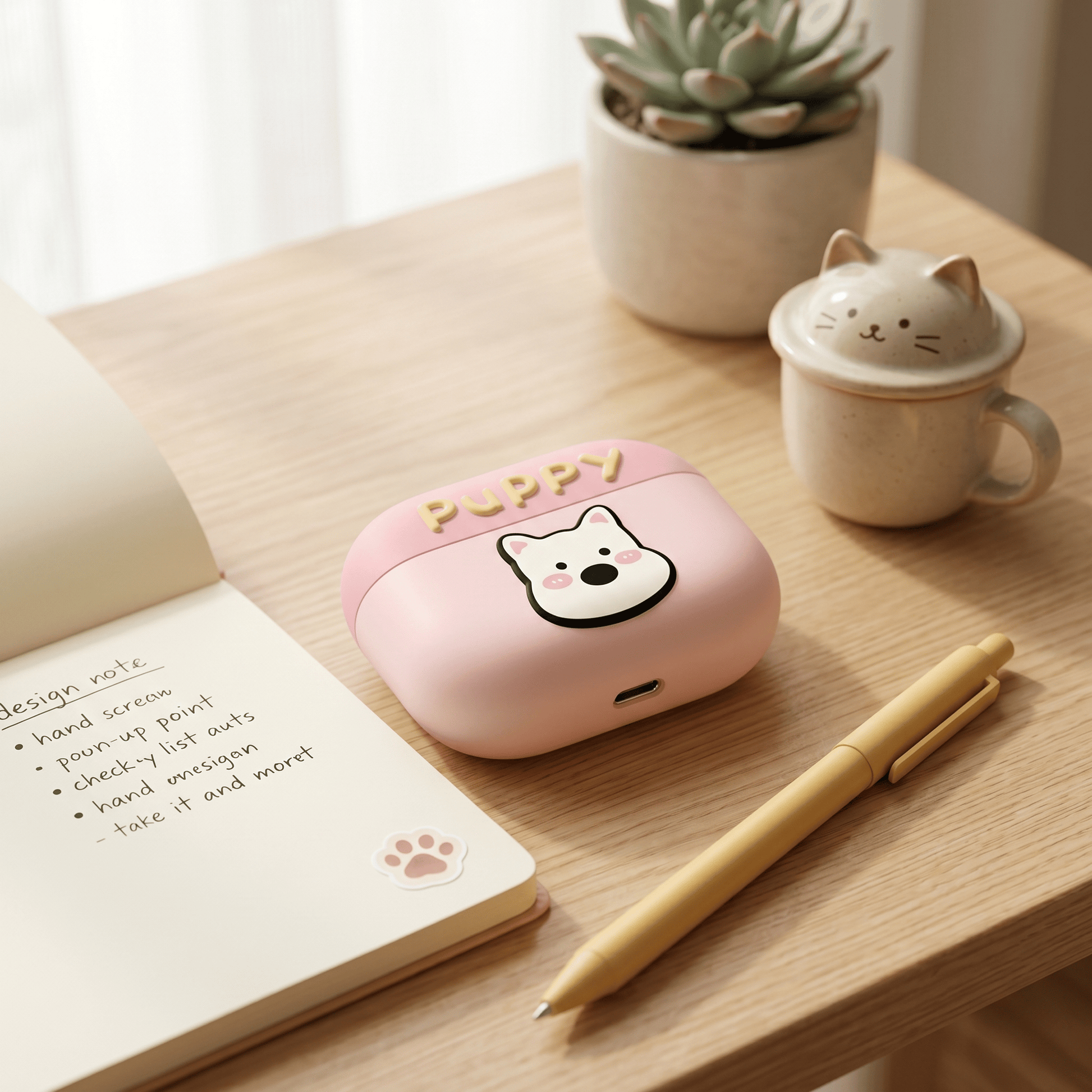 Cute Pink Puppy AirPods Case with Detachable Beaded Wrist Strap product image