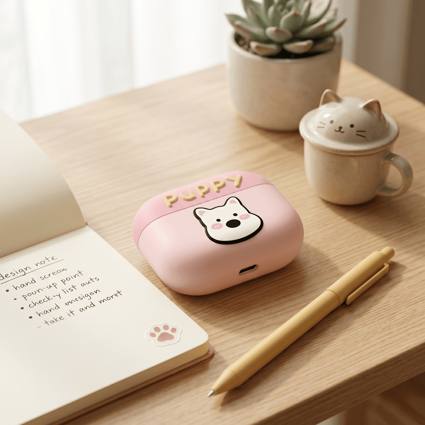 Cute Pink Puppy AirPods Case with Detachable Beaded Wrist Strap – Everyday Carry & Perfect Gift