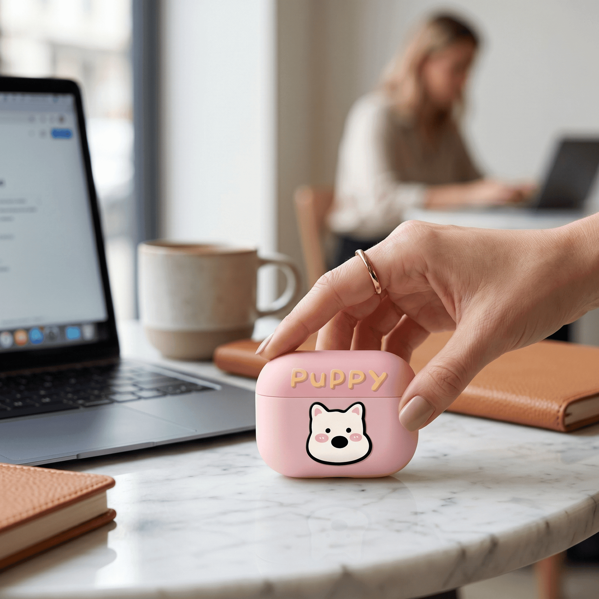 Cute Pink Puppy AirPods Case with Detachable Beaded Wrist Strap – Everyday Carry & Perfect Gift