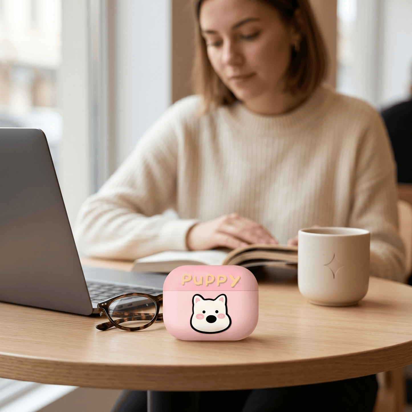 Cute Pink Puppy AirPods Case with Detachable Beaded Wrist Strap product image