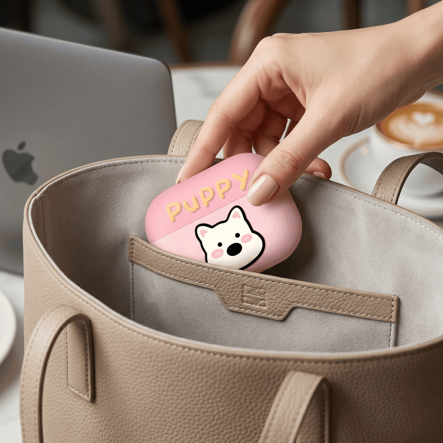 Cute Pink Puppy AirPods Case with Detachable Beaded Wrist Strap product image