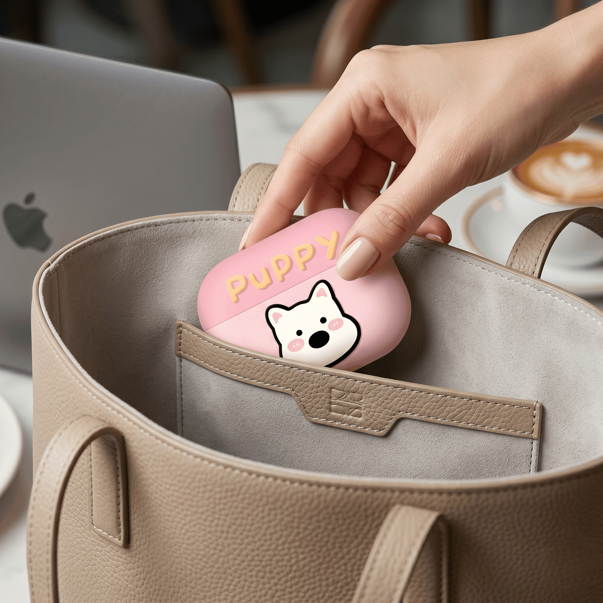 Cute Pink Puppy AirPods Case with Detachable Beaded Wrist Strap product image